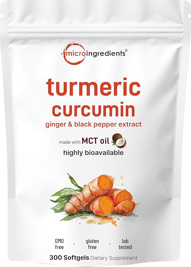 Turmeric Curcumin Supplement with Black Pepper & Ginger 3,000mg, 300 MCT Oil Softgels | 95%