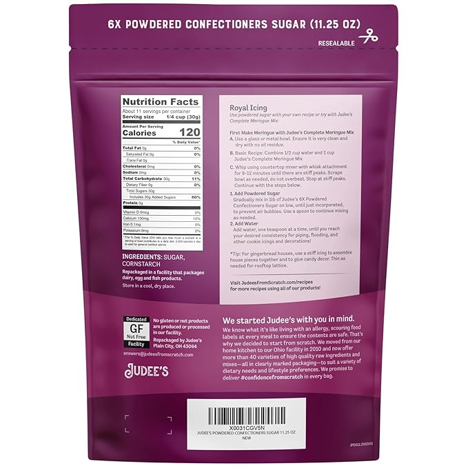 Judee?™s 6X Powdered Confectioners Sugar 11.25 oz - 100% Non-GMO, Gluten-Free, and Nut-Free - 6X
