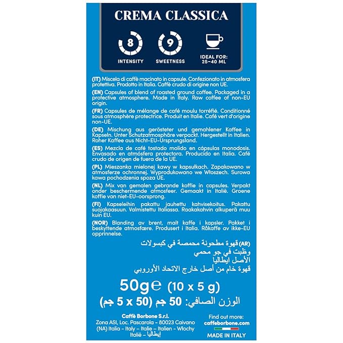 Caffe Borbone Aluminum Coffee Pods Compatible with Nespresso Original Machines, Crema Classica