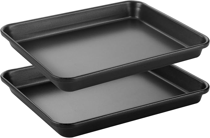 HONGBAKE 2 Pack 9.7X7.5" Toaster Oven Pans for Baking, 57% Thicker Nonstick 1/8 Cookie Sheet Pan