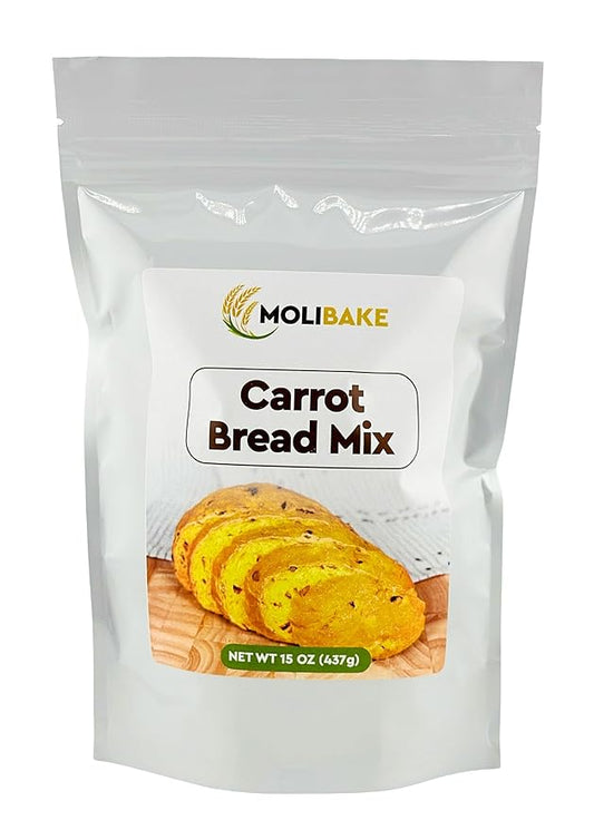 Molibake Carrot Bread Mix - All-Natural Baking Mix for Bread Machine and Oven - 15 oz Mix with