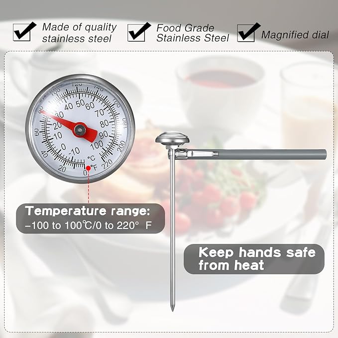 Xuhal 3 Pcs Stainless Steel Kitchen Thermometer with 5 Inch Long Stem 1 Inch Dial Thermometer Milk