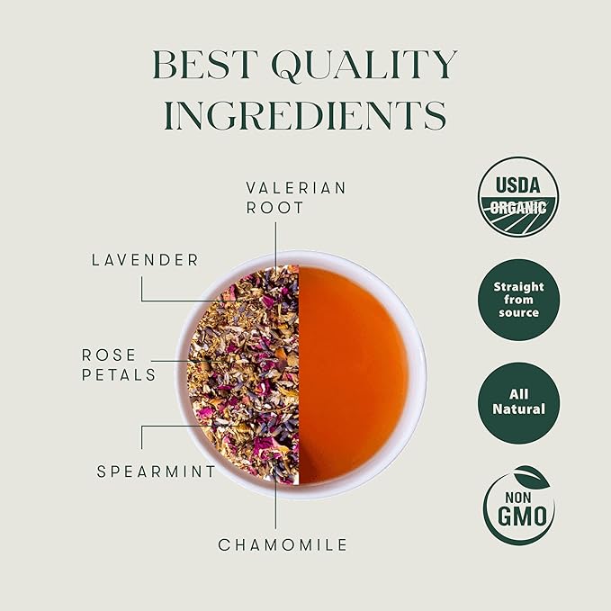 Luxmi Estates Valerian Dream Organic Valerian Root Tea (50 Tea Bags) Caffeine Free Tea For Sleep