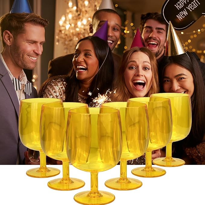 Yalin Set of 6 Unbreakable 12 oz Acrylic Plastic Wine and Water Tumbler Stackable Goblets. (Yellow