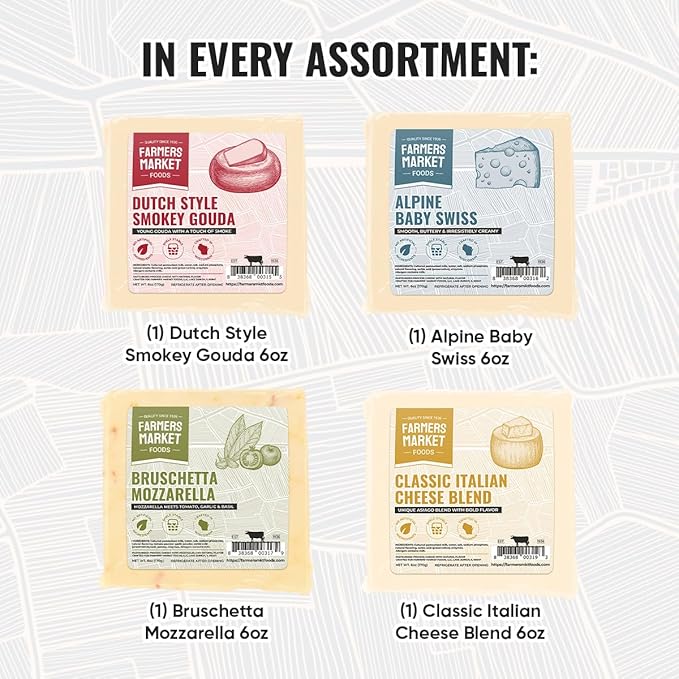 Farmers Market, Gluten Free, Keto, Paleo, Low Sodium, Zero Sugar, Wisconsin Cheese Gift Sets, 6oz 4