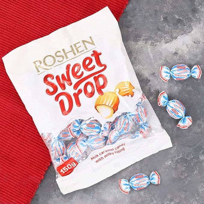 Roshen Caramel Candy Sweet Drop with Milky Filling, Delicious, Flavorful Sweets 150g/5.29oz Pack of