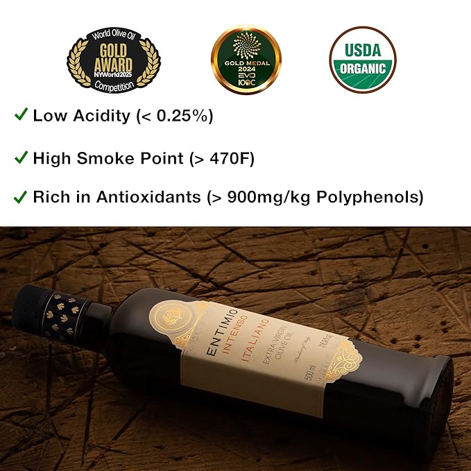 Entimio Intenso +900 mg/kg Polyphenol Rich Organic Extra Virgin Olive Oil, New 2024-2025 Early