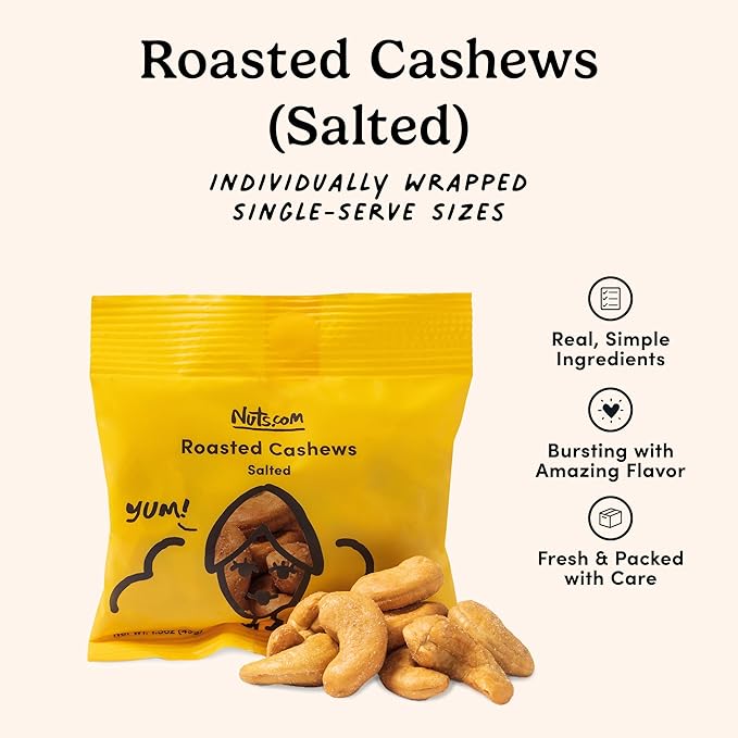Nuts.com ??Roasted Cashews (Salted Single Serve) ??Creamy & Savory Flavor, Healthy Snack for Adults
