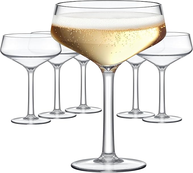 Amazing Abby - Courtney - 12-Ounce Plastic Coupe Glasses (Set of 6), Martini Glasses, Champagne
