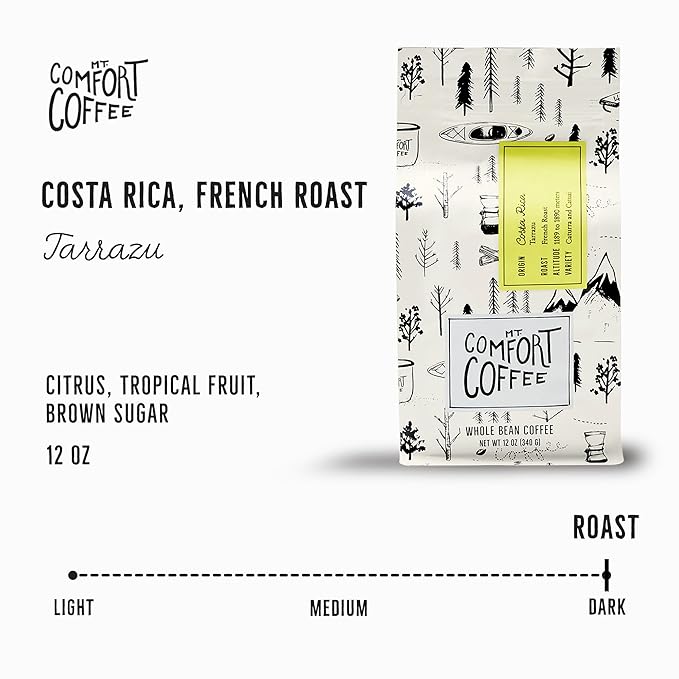 Mt. Comfort Coffee Costa Rica French Roast, 12 Ounce - Notes of Citrus, Tropical Fruit, & Brown