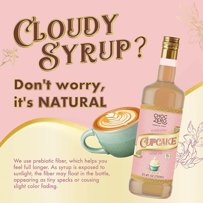 ChocZero Sugar Free Coffee Syrup, Cupcake Flavor, No Sucralose Simple Syrup Drink Mix, Birthday