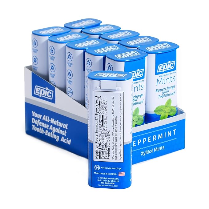 Epic 100% Xylitol Mints - Aspartame Free, Sugar Free - Peppermint Flavored Mints, 55 Pieces (Pack