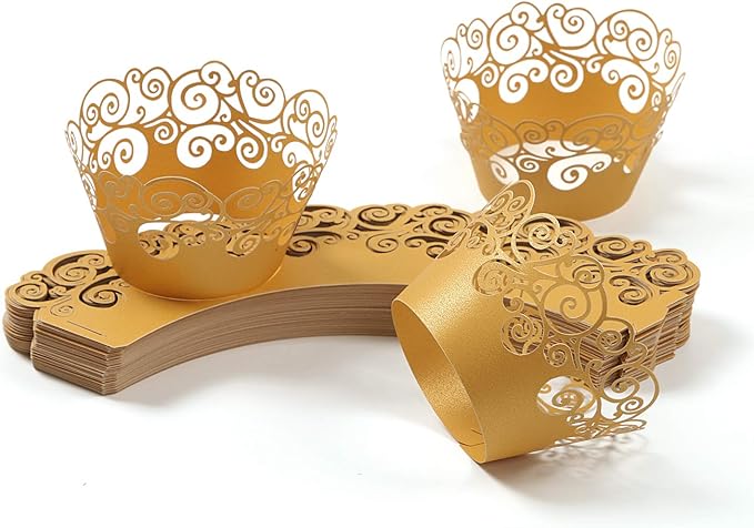 Cupcake Wrappers, KPOSIYA 100 Pack Cupcake Wraps Filigree Artistic Bake Cake Paper Cup Little Vine