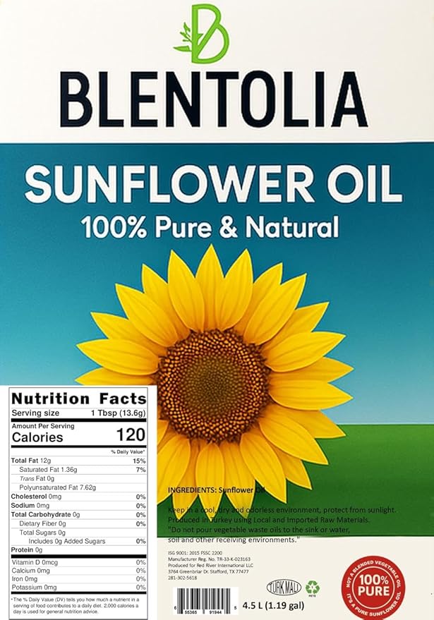 Blentolia 100% Pure Sunflower Oil ??4.5L | Non-GMO, Light Taste, High Smoke Point | Ideal for