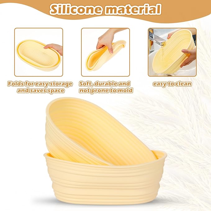 Nuogo 4 Pack Oval Bread Proofing Basket Silicone 10 Inch Collapsible Sourdough Bread Baking