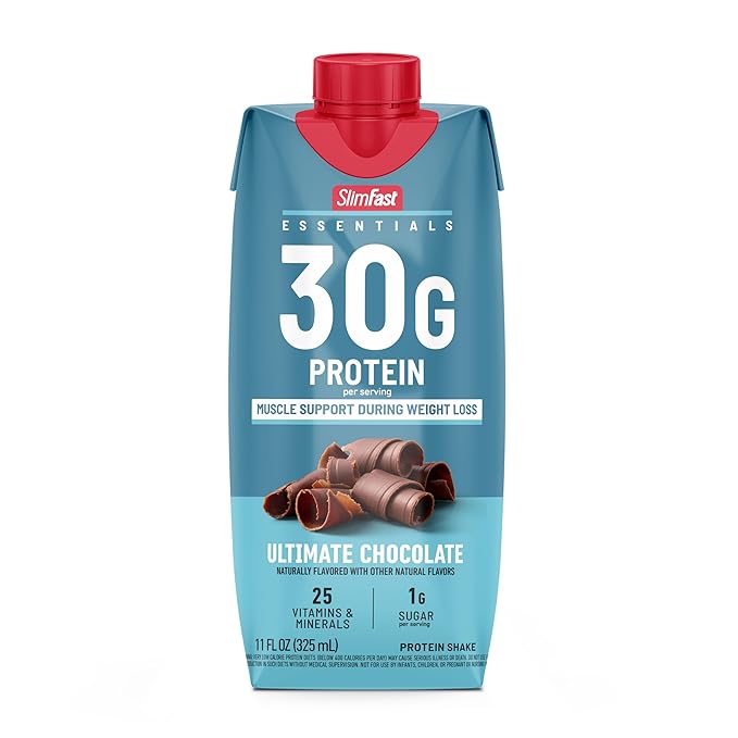 SlimFast Essentials 30g Protein Shake Chocolate, Protein Shakes Ready to Drink, Muscle Support, 1g