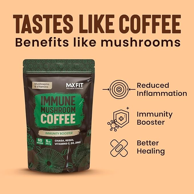 Immunity Mushroom Coffee (60 Servings) Mental Focus Plus Wellness Boost for Immune System Support