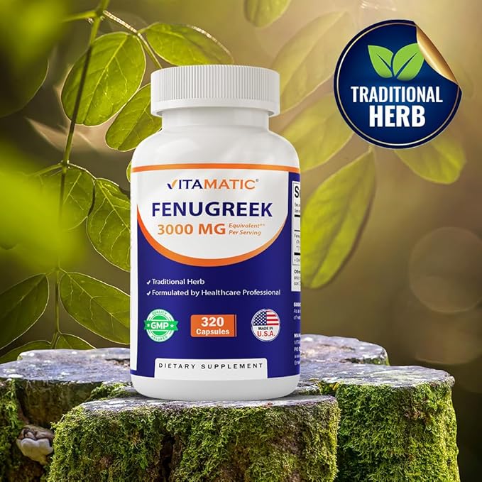 Vitamatic Fenugreek Capsules Extra Strength 3000 mg Equivalent Per Serving (from 10:1 Extract 300