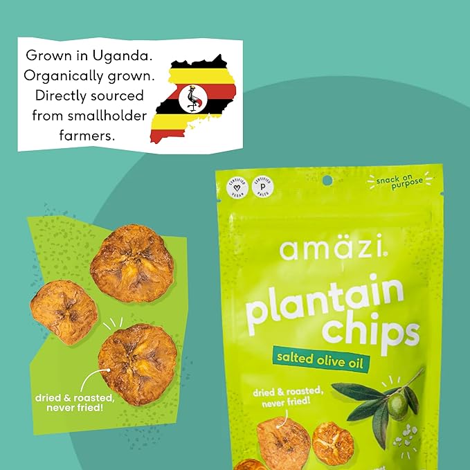 Am채zi Foods | Dried & Roasted Salted Olive Oil Plantain Chips (6 Pack) | All Natural Mini Travel