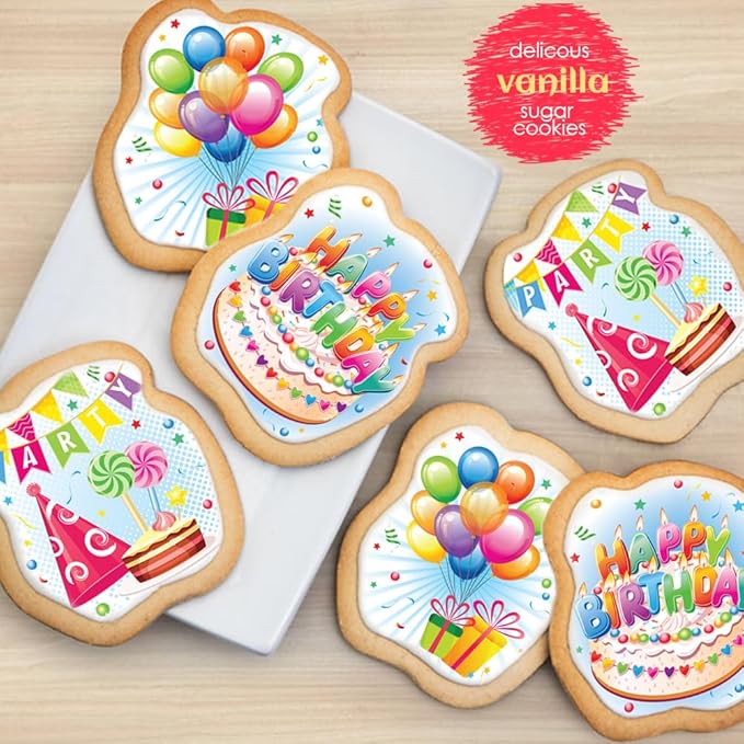 Happy Birthday Cookies Decorated Gift Basket Large 6 pack | Individually Wrapped Sugar Cookie Jumbo