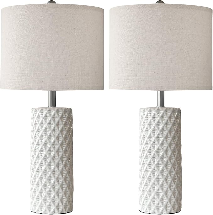26" Tall Table Lamp for Living Room -Vintage White Lamps Set of 2 Modern Ceramic Lamps for Night