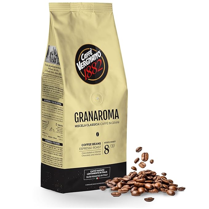 Caffe Vergnano 1882 Gran Aroma Whole Bean Arabica Medium Espresso Roast Coffee, 1.1lbs Bag