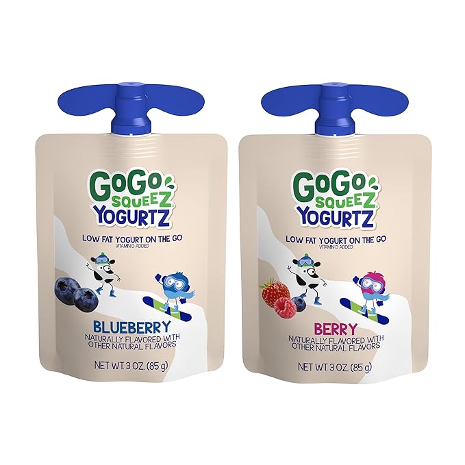 GoGo squeeZ yogurtZ Variety Pack, Blueberry & Berry, 3 oz (Pack of 20), Kids Snacks Made from Real