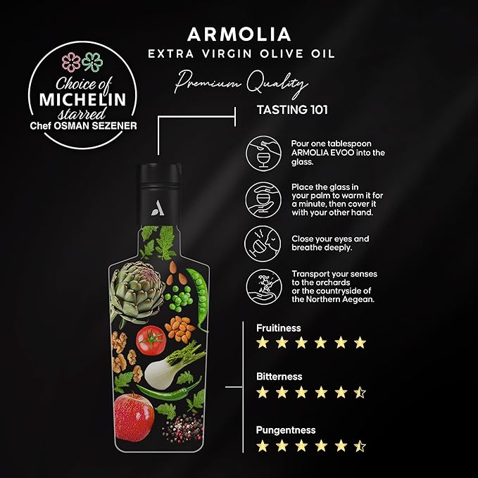 ARMOLIA Pure Olive Oil Extra Virgin Cold Pressed Glass Bottle, EVOO 2025 Gold Award Winner Drinking