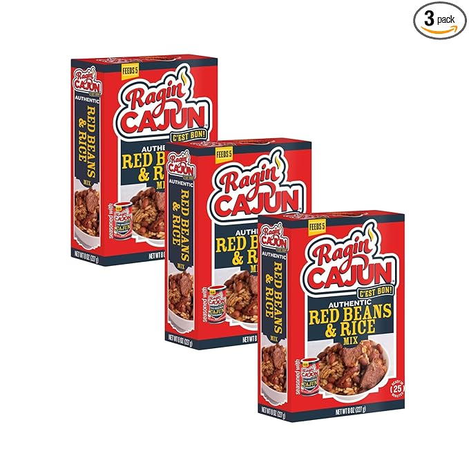 Ragin Cajun Red Beans and Rice 8oz (Pack of 3) - Easy, Authentic, and Delicious - No MSG Added