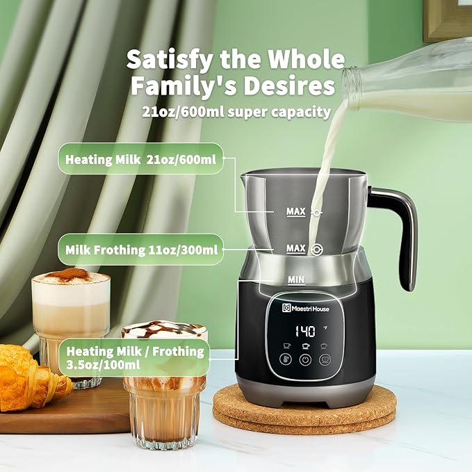 Maestri House Milk Frother, Variable Temp and Froth Thickness DualFro 600 Milk Frother Steamer