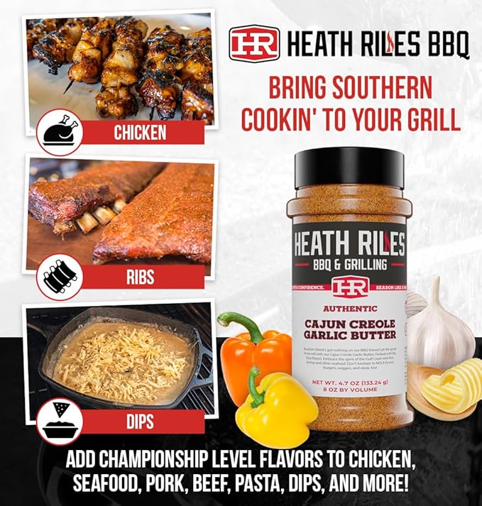 Heath Riles Cajun Seasoning Rub, Cajun-Creole, Louisiana Inspired Cajun Spice & Heat, Champion