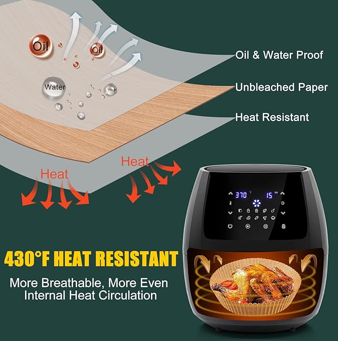 Air Fryer Disposable Paper Liner, Non-Stick Round Parchment, AirFryer Accessories, Oil Proof, Water