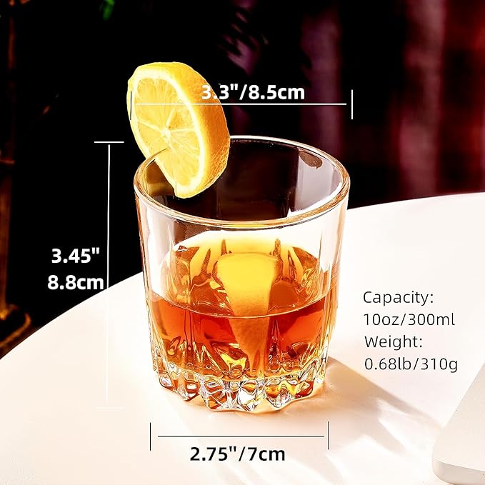 Whiskey Glasses Set of 4,Lead-Free Crystal Old Fashioned Glass,Scotch Glass Tumblers for Drinking