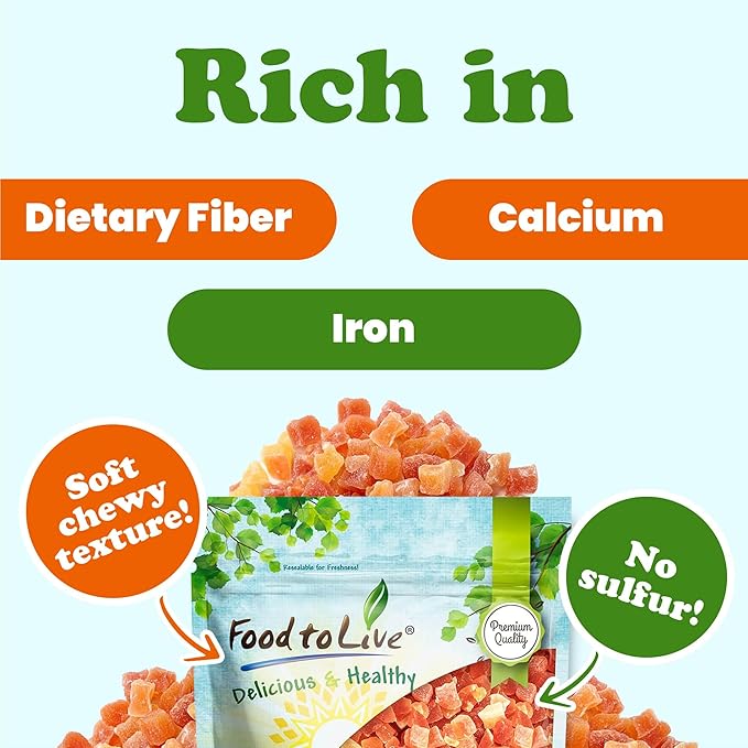 Food to Live Dried Diced Papaya, 5 Pounds Kosher, Vegan, Sweetened, Unsulfured, Bulk
