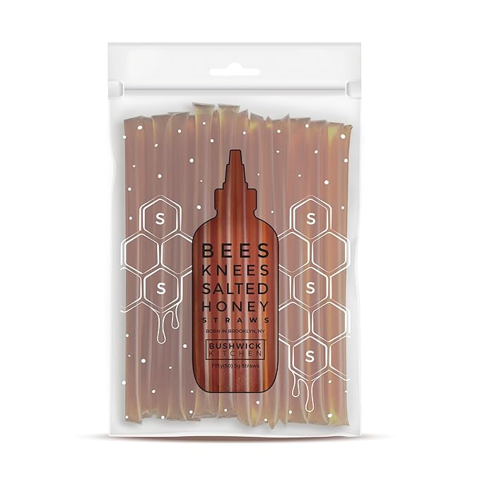 Bees Knees Salted Honey Sticks, 50 Sticks, 1 tsp Each, Wildflower Honey Straws Blended with Sea