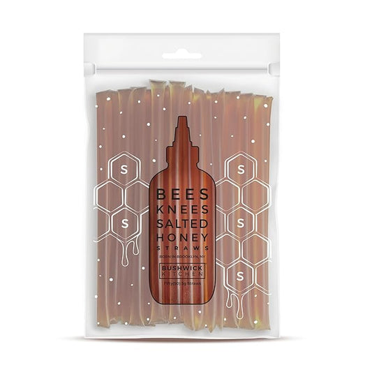 Bees Knees Salted Honey Sticks, 50 Sticks, 1 tsp Each, Wildflower Honey Straws Blended with Sea