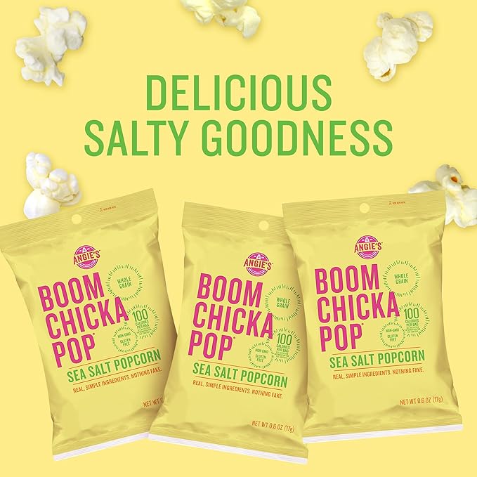 Angie?셲 BOOMCHICKAPOP Sea Salt Popcorn, 0.6 Ounce Bag, 6 Count (Pack of 4)