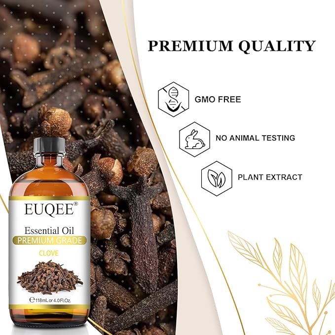 Clove Essential Oil Large Capacity (4 oz/118 ml) Premium Clove Bud Oil - with Glass Dropper, Great