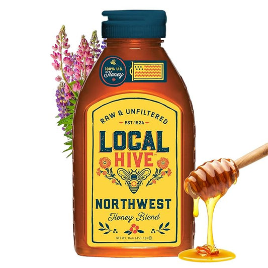 Local Hive Northwest Raw Unfiltered Honey – 16 oz, 100% Pure US Honey, Sourced from American Bees