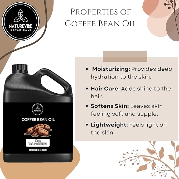 Naturevibe Botanicals Coffee Bean Oil 32 Ounces | 100% Pure and Natural | Great for Skin Care and