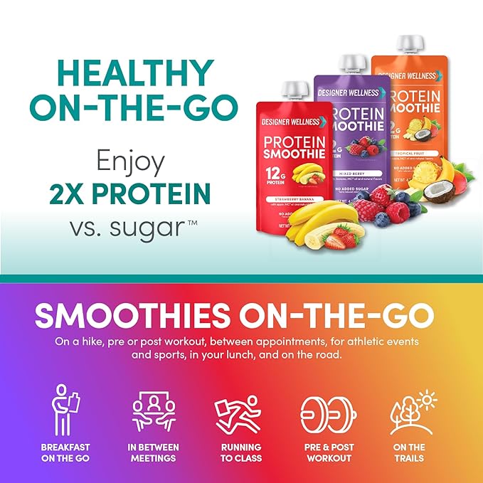 Designer Wellness Protein Smoothie, Real Fruit, 12g Protein, Low Carb, Zero Added Sugar