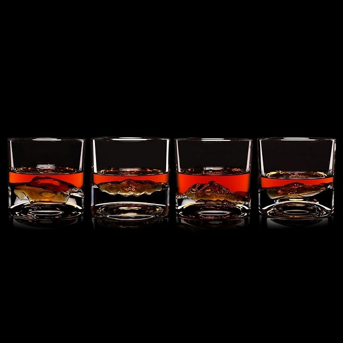 American Peaks Heavy Crystal Whiskey Glasses Gift Set of 4, Thick Freezable Bourbon Glass 1lb Each