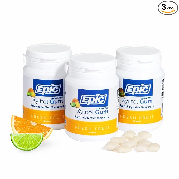 Epic 100% Xylitol Fresh Fruit Chewing Gum - Sugar Free, Aspartame Free Dental Gum - Supports Oral