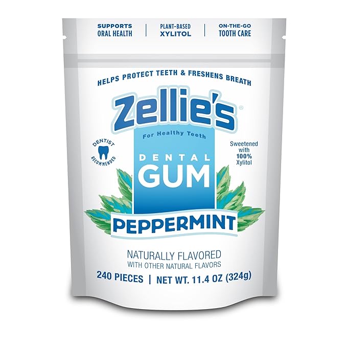 Zellie's | 100% Xylitol Peppermint Chewing Gum | No Aspartame, Gluten Free, Vegan & Kosher (240