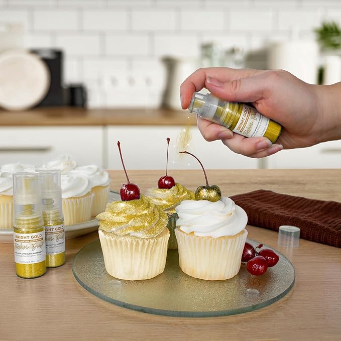 Bakell - Bright Gold Tinker Dust (4g, 1x Mini Spray Pump) Edible Glitter for Food, Desserts, and