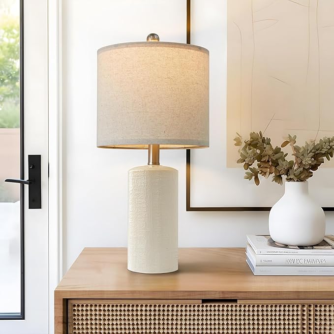 20.25" Small Single Table Lamp for Bedroom Modern Ceramic Nightstand Lamp Farmhouse Bedside Lamp