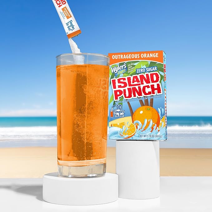 Wyler's Light Island Punch Singles To Go, Water Drink Mix, Outrageous Orange, 10 Count, Pack Of 12