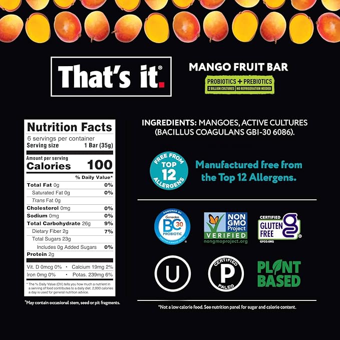 That's it. Probiotic Fruit Bar Variety Pack, Mango & Blueberry Flavors, Just Real Fruit +