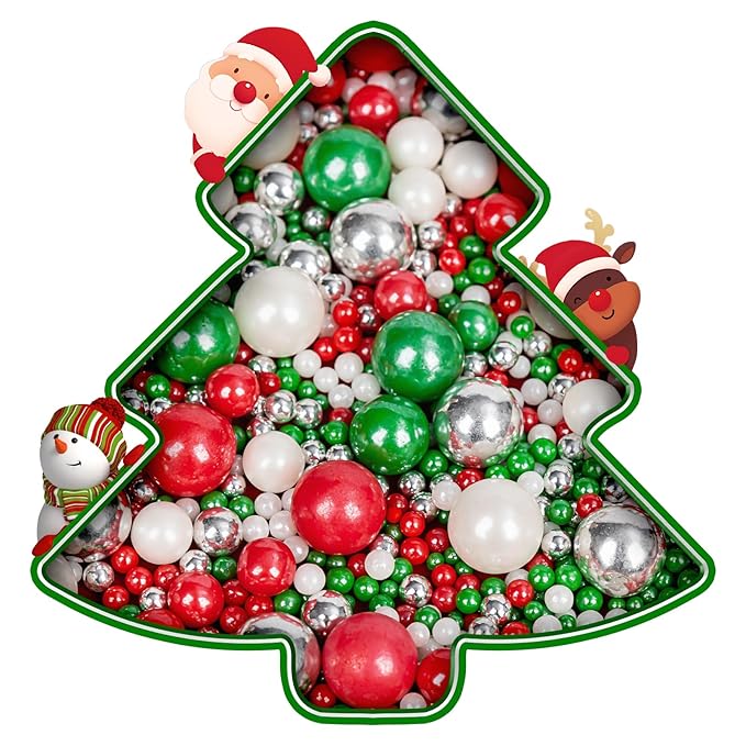 Christmas Sprinkles Pearls for Cake Decorating,130g Red Green White and Silver Pearl Mixed,Edible