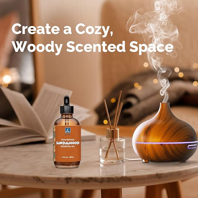 Sandalwood Essential Oil 4 Oz, 100% Pure Sandalwood Oil for Diffuser, Skin, Hair, Body & Face
